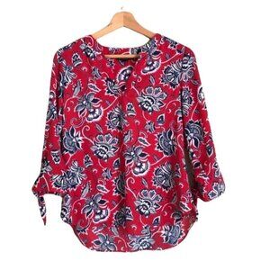 𝅺ZAC + Rachel Red & Blue Floral Blouse 3/4 Length Sleeves size Small Petite
